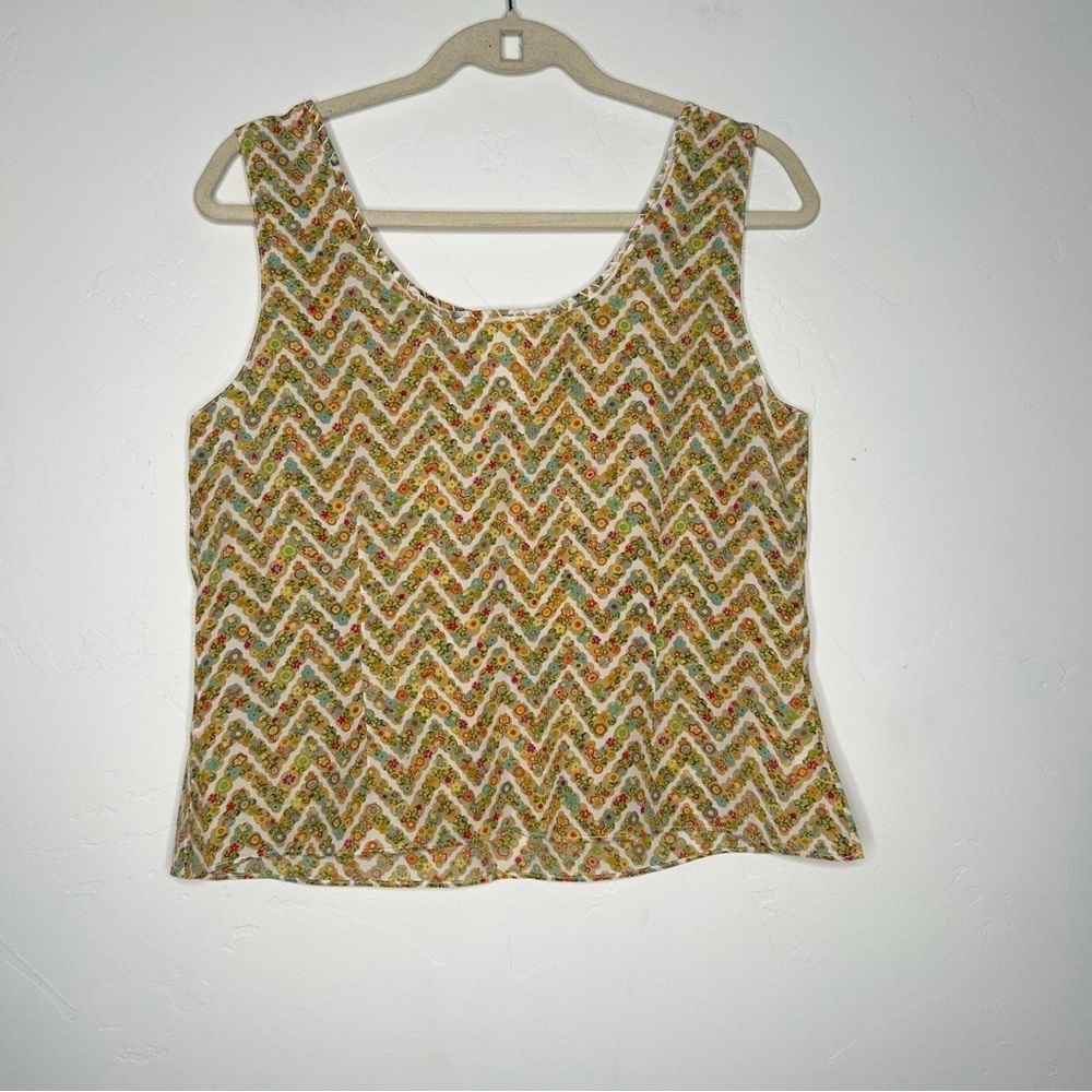 Susan Bristol 100% Silk Floral‎ Chevron Patterned Sleeveless Shell Tank Size 8